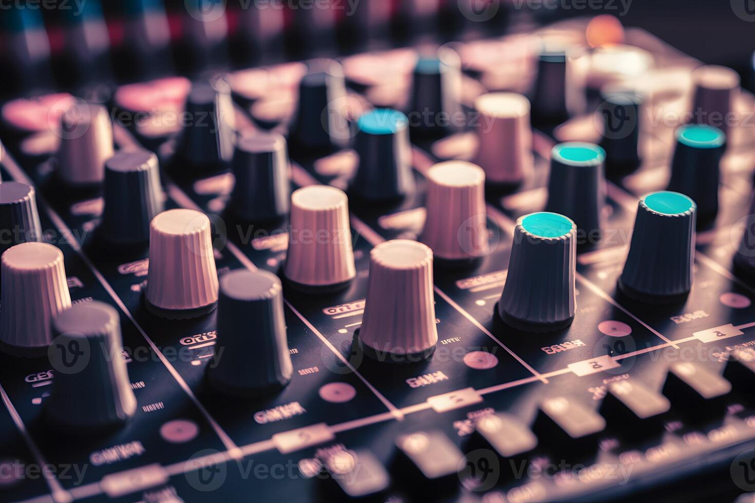 AI generated Knobs with buttons of sound music mixer control panel photo