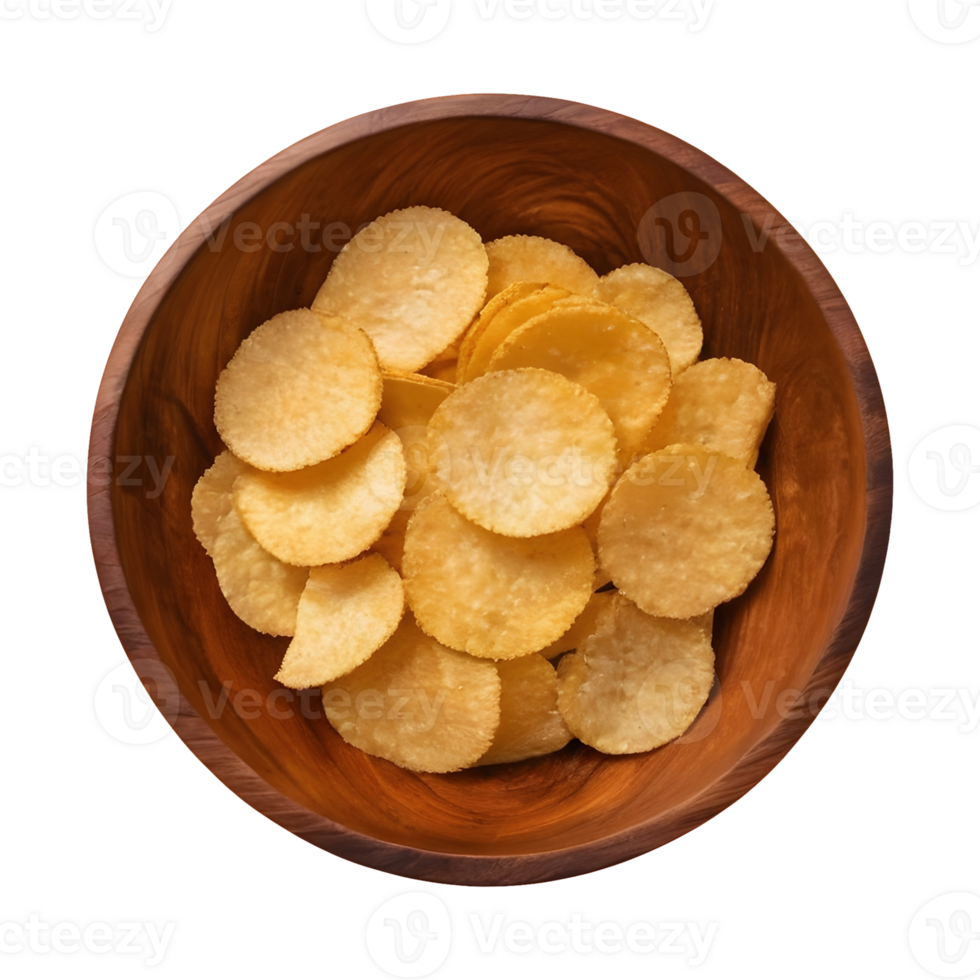 AI generated Potato chips wooden bowl isolated png