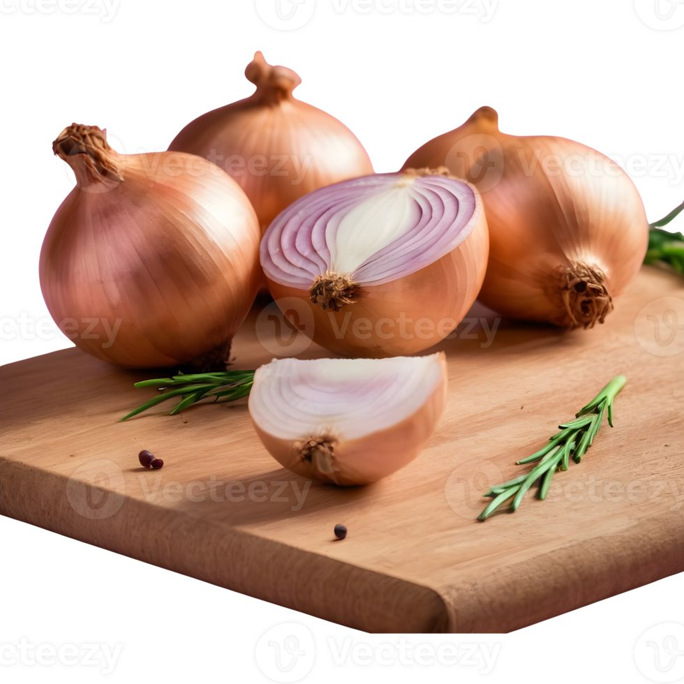 AI generated Chopped onion on a wooden board isolated png