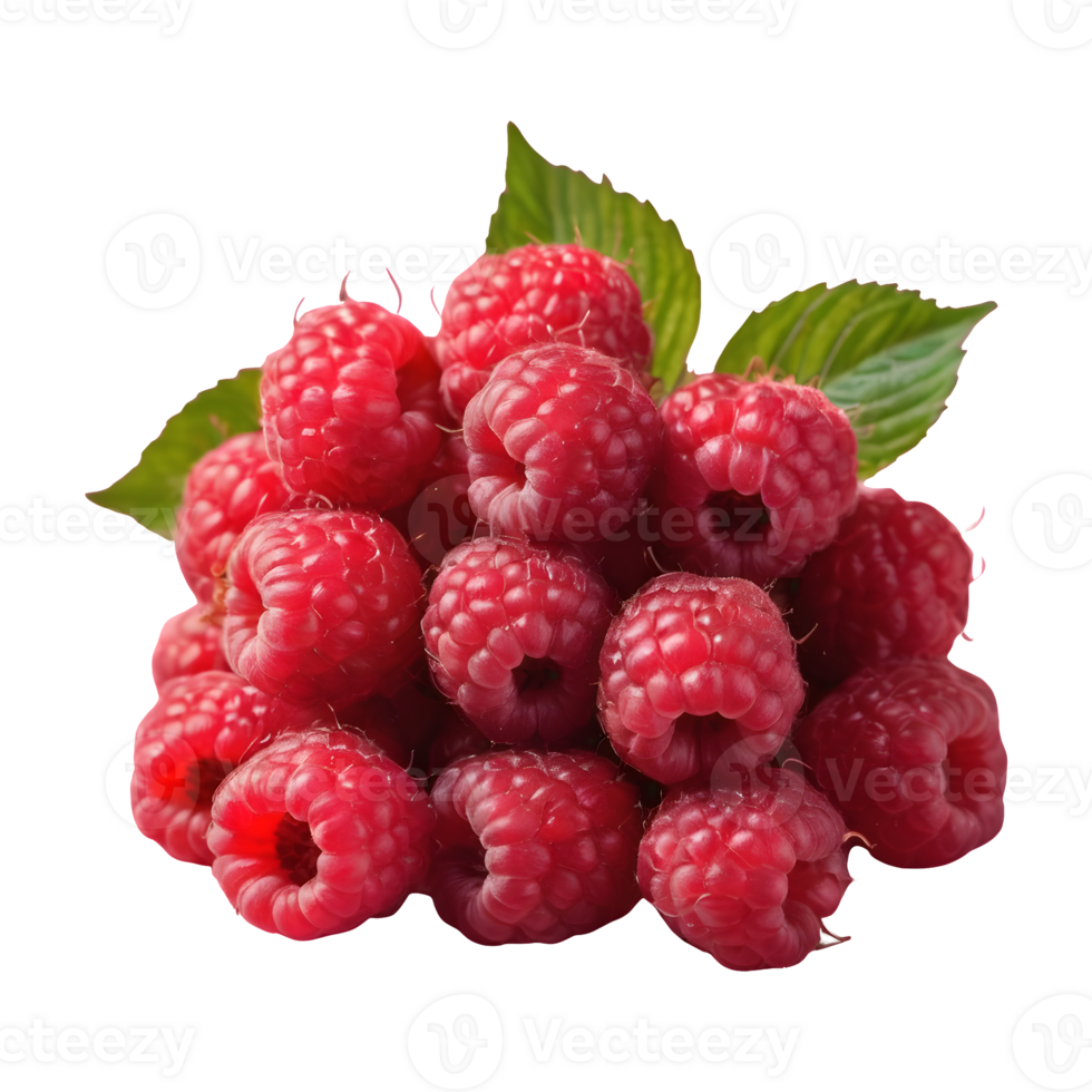 AI generated Bunch of fresh raspberries captured on transparent background juicy summer fruits isolated png