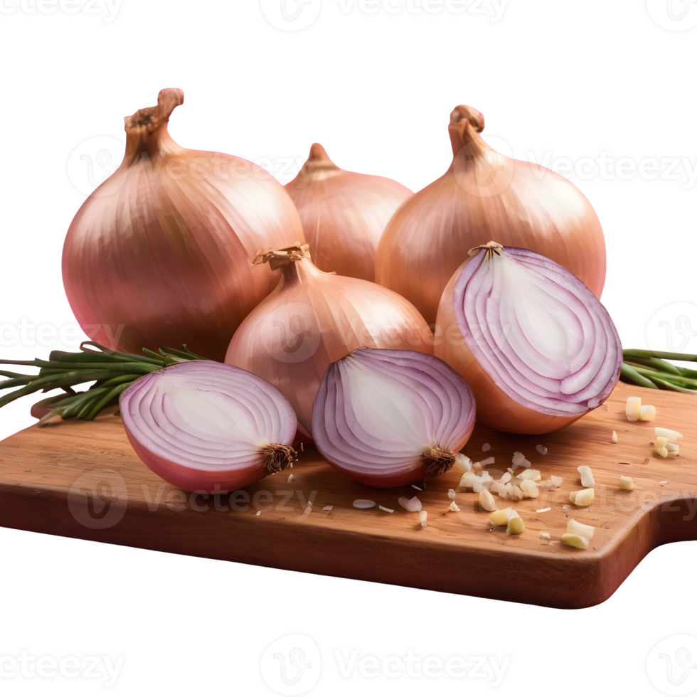 AI generated Chopped onion on a wooden board isolated png