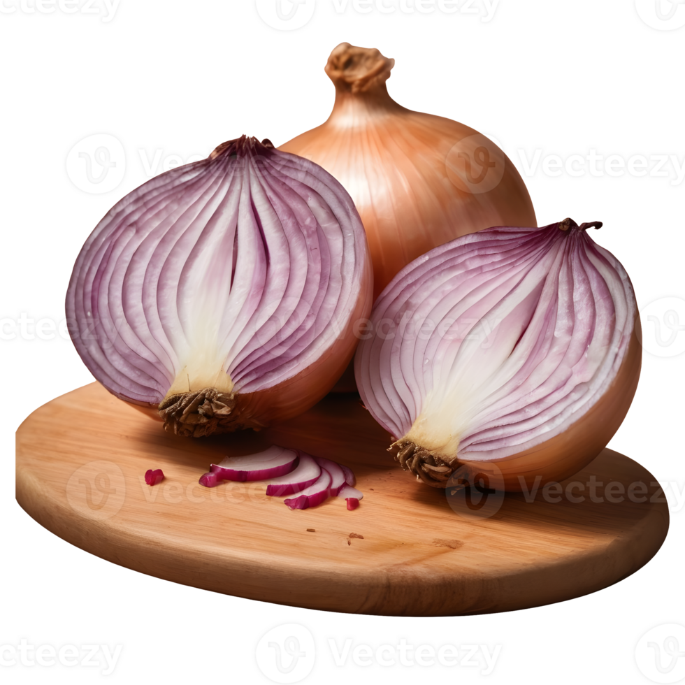 AI generated Chopped onion on a wooden board isolated png