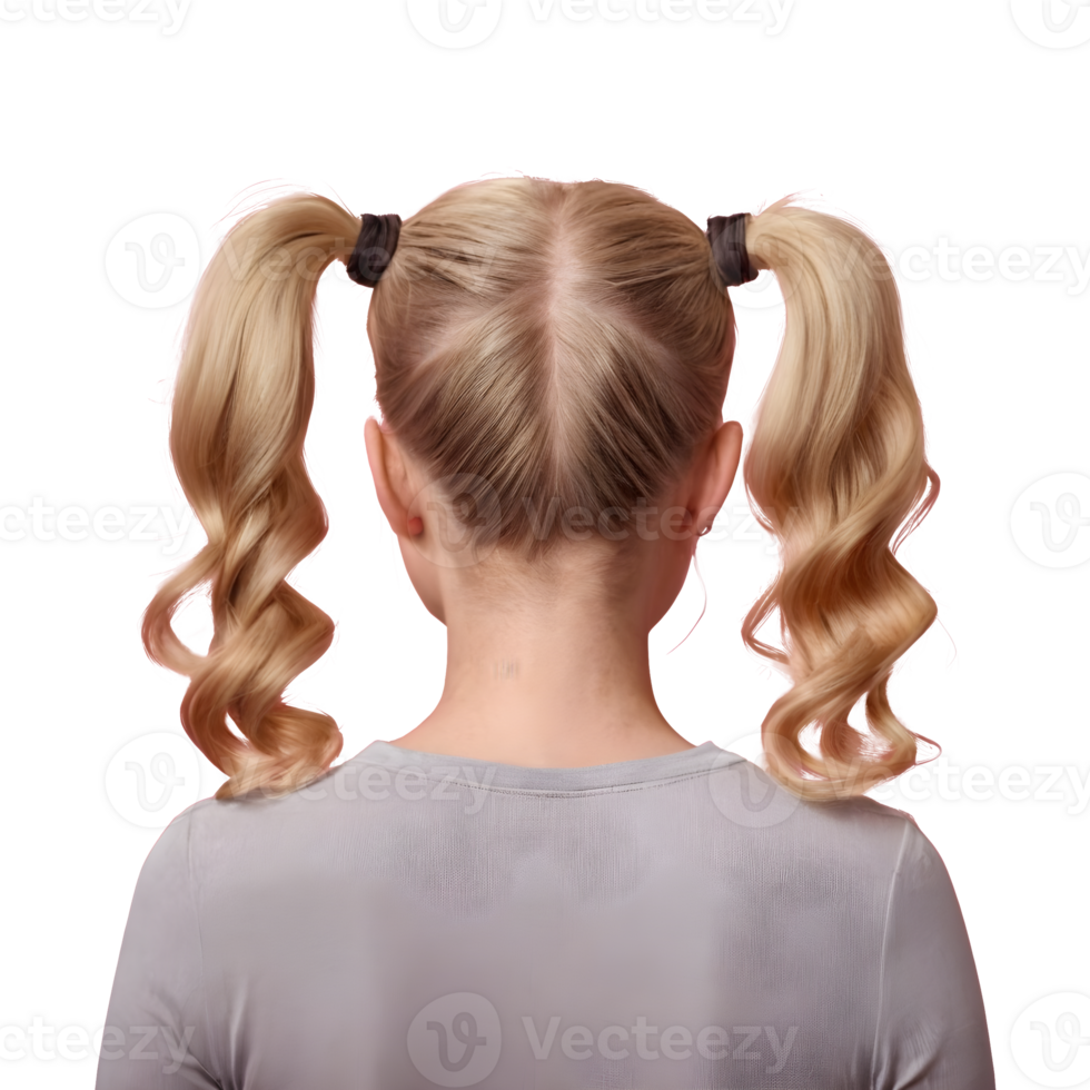AI generated The model s back showcases stylish blond hair in various thicknesses and textures including both large and small pigtails isolated png