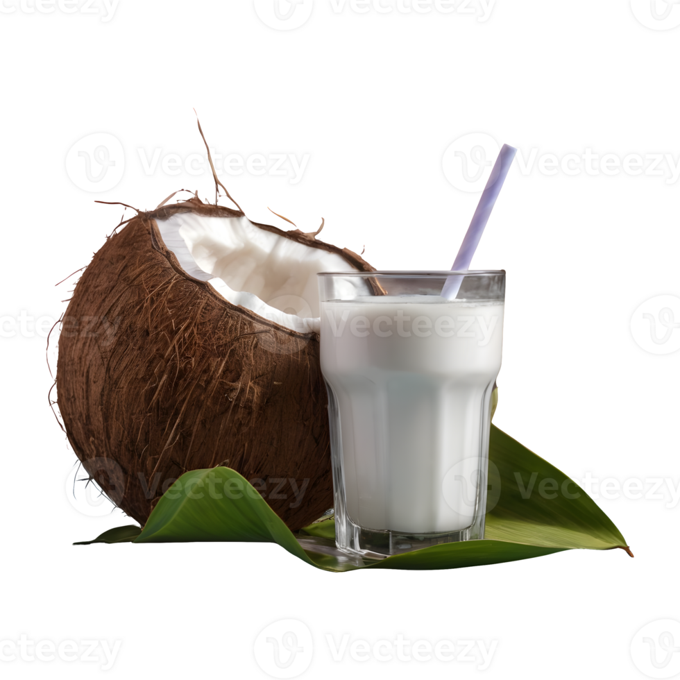 AI generated Fresh coconut and milk on a transparent background isolated png