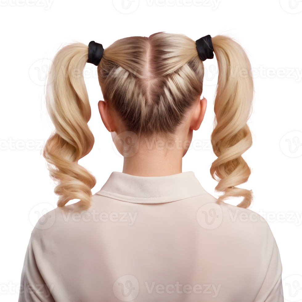 AI generated The model s back showcases stylish blond hair in various thicknesses and textures including both large and small pigtails isolated png