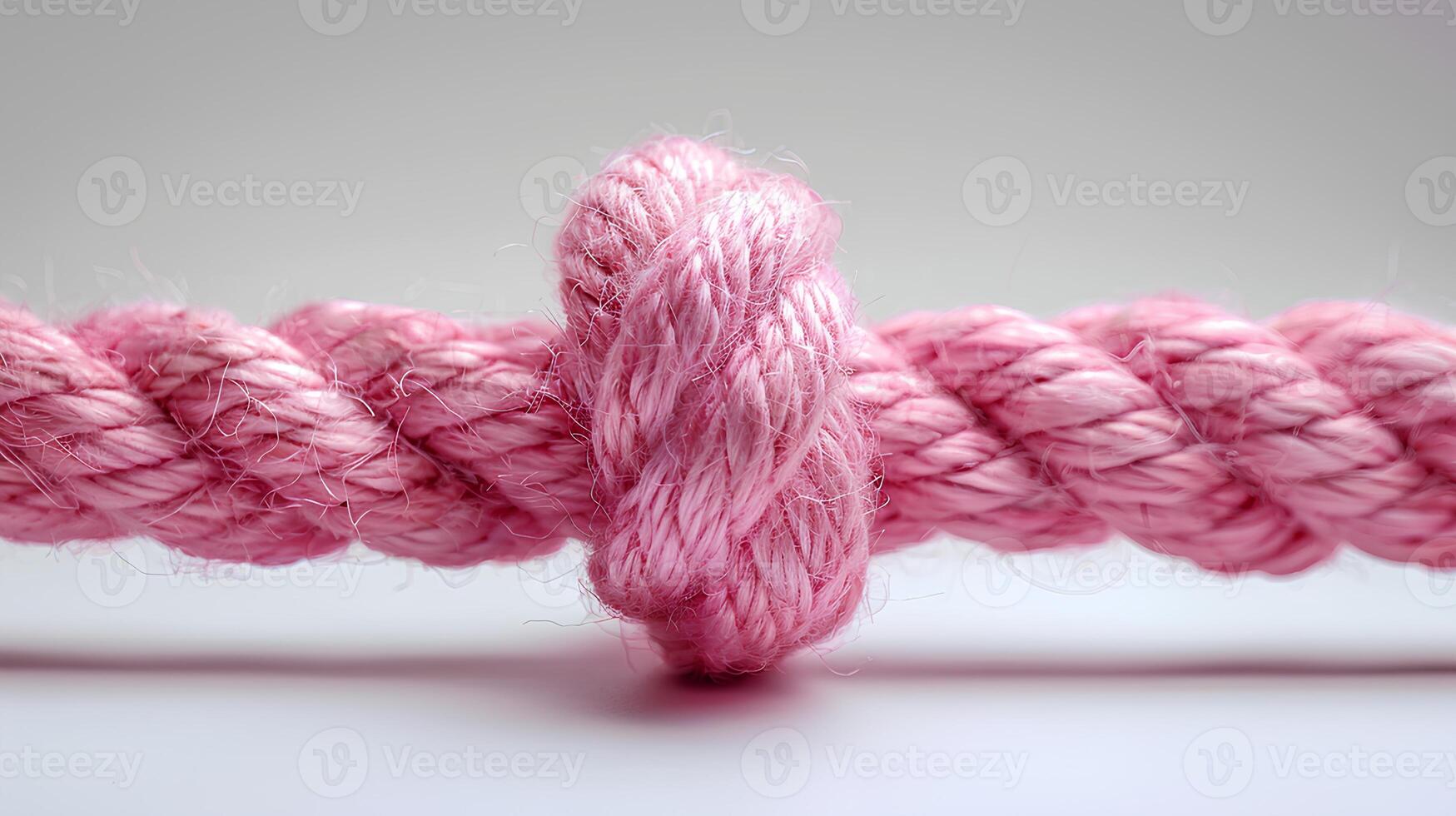 AI generated Pink rope with knot isolated on white background with shadow. Pink thick string with rope in the middle. Shoe lace string photo