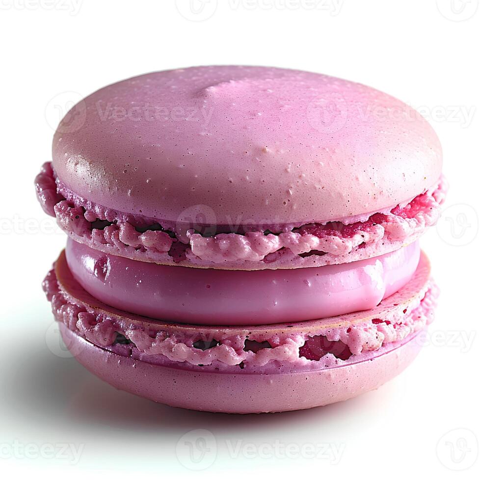 AI generated Pink macaron isolated on white background with shadow. Tasty macaron dessert isolated. pink macaron as snack photo