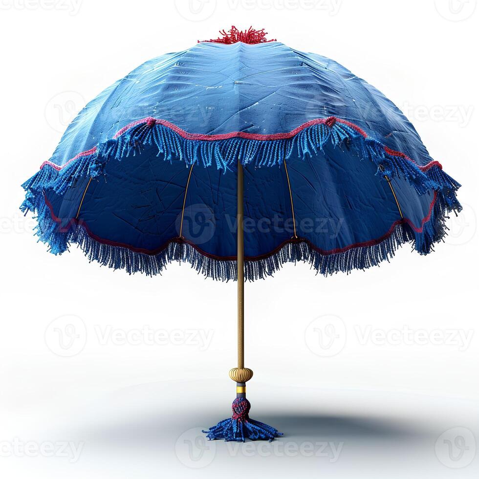 AI generated Blue beach umbrella isolated on white background with shadow. Blue parasol for beach use isolated. Beach umbrella or parasol photo