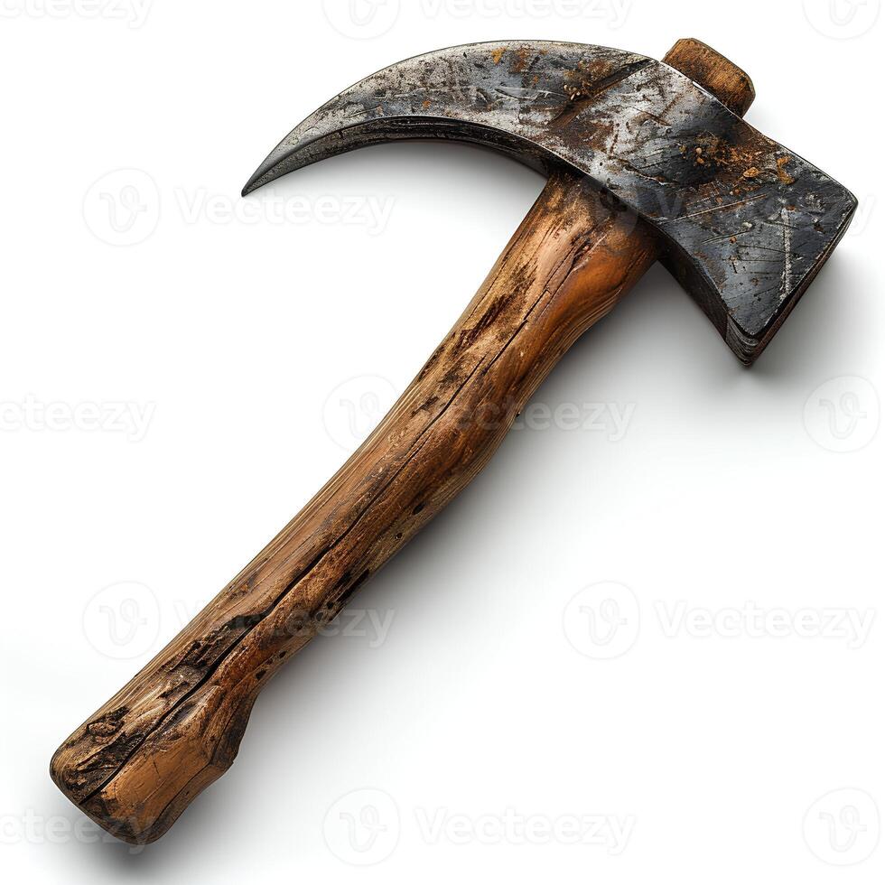 AI generated Old rusty axe isolated on white background with shadow. Pick axe top view isolated. Pick axe flat lay photo