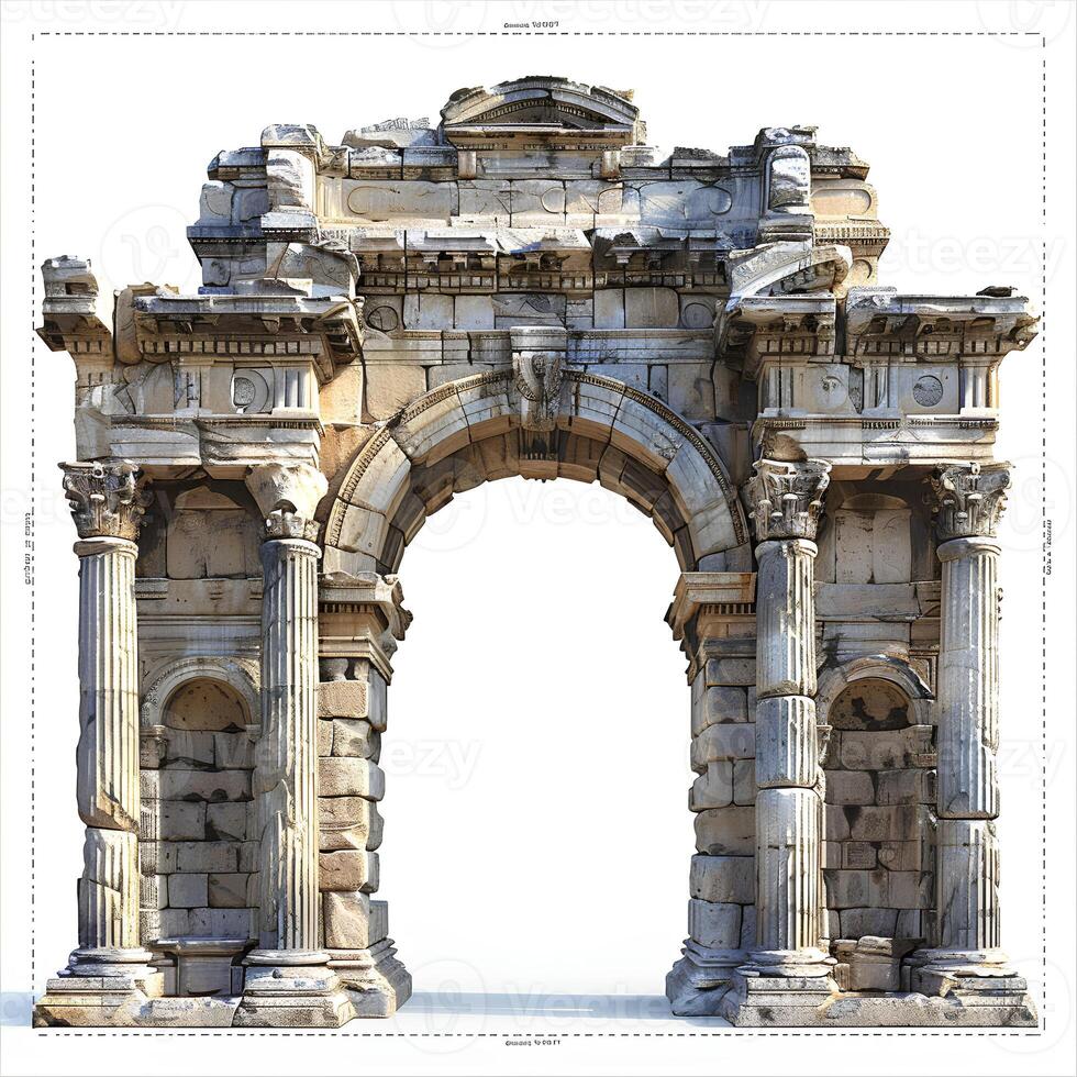 AI generated Ancient Greek arch of triumph isolated on white background with shadow. Ancient Greek architecture including he Doric order, the Ionic order, and the Corinthian order photo