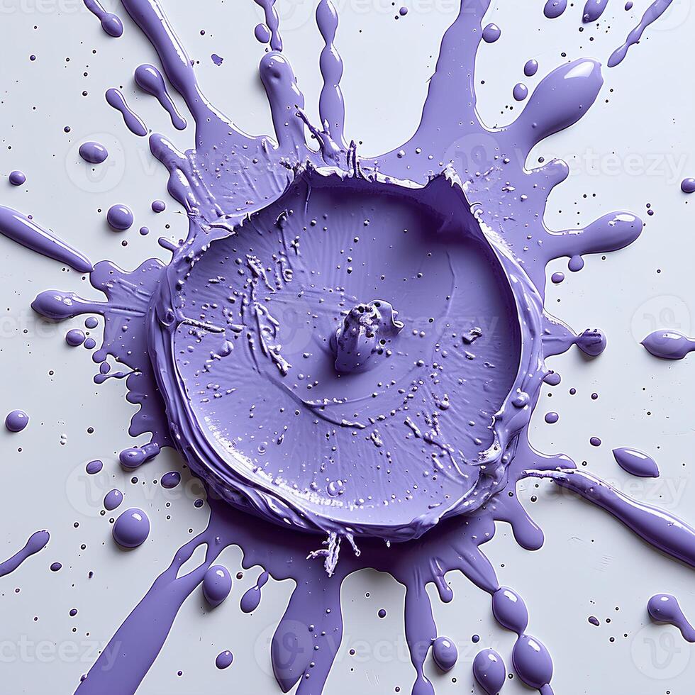 AI generated Purple paint splash on white background top view. purple paint explosion all over white background flat lay. Purple color splatter photo