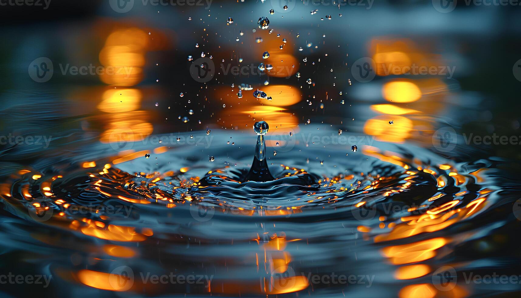 AI generated Water splash closeup. Water drop falling and creating water ripples. Water as concept for hydration, ecology and preservation photo