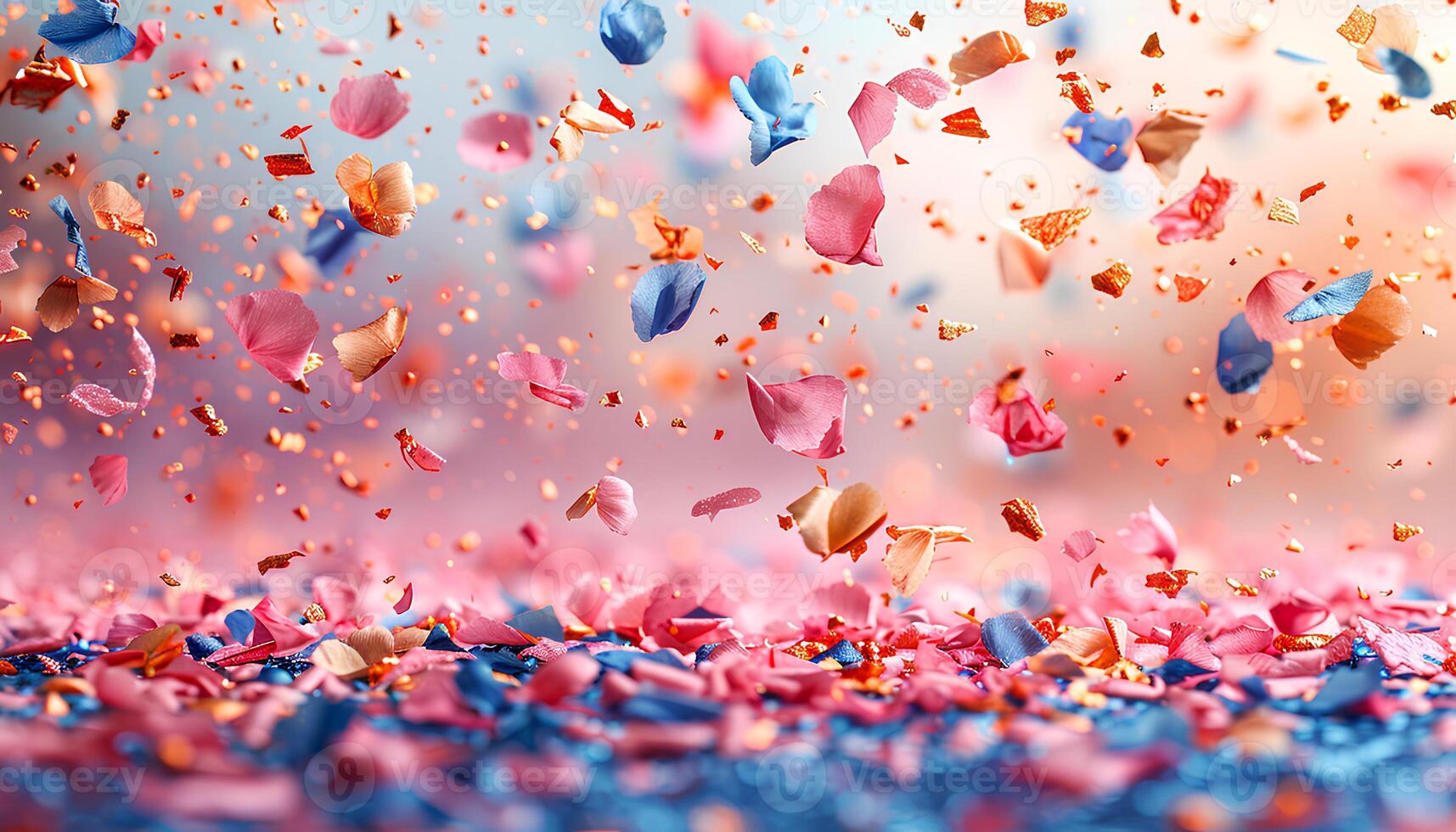 ai generado vistoso papel picado que cae en antecedentes. rosado y azul papel picado para cumpleaños fiestas y otro celebraciones y festividades diferente conformado papel picado foto