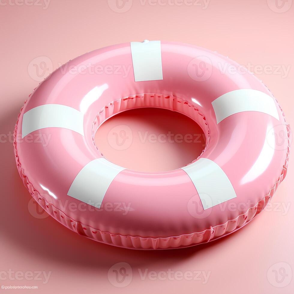 AI generated Light pink pool float isolated on white background with shadow. Pink pool float top view. Plastic pool float for swimming flat lay photo