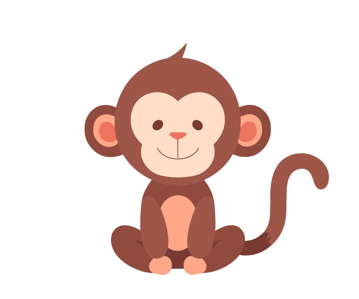 AI generated Cute cartoon monkey isolated on white transparent background. Tropical animal, exotic mammal animal in zoo. Flat vector illustration.