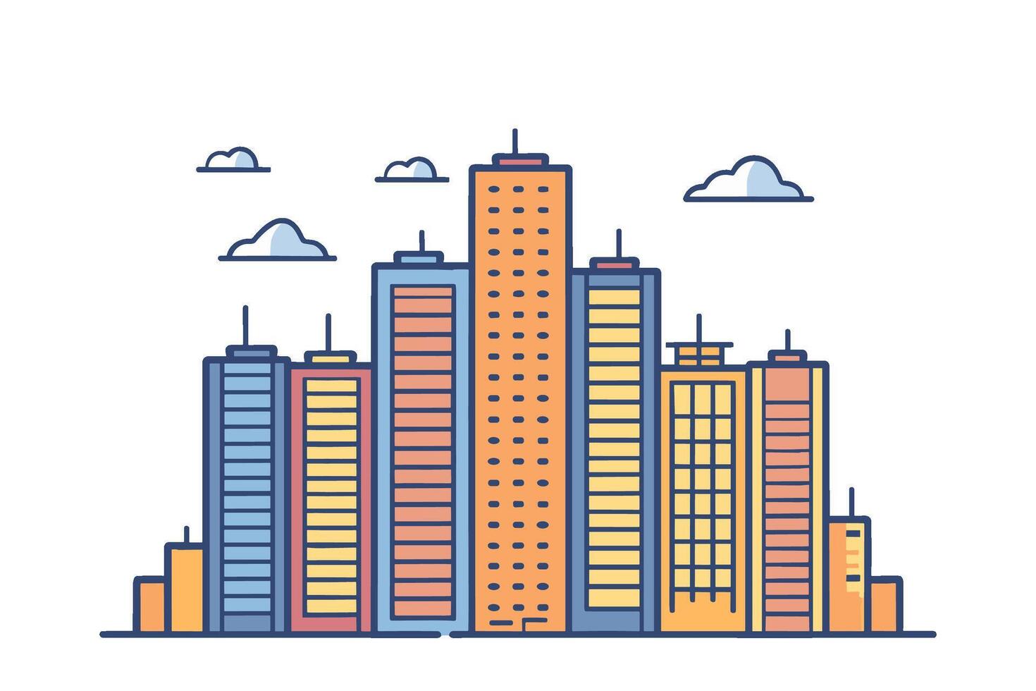 AI generated Vector illustration city skyline with various modern high-rise buildings. Skyscraper office buildings.