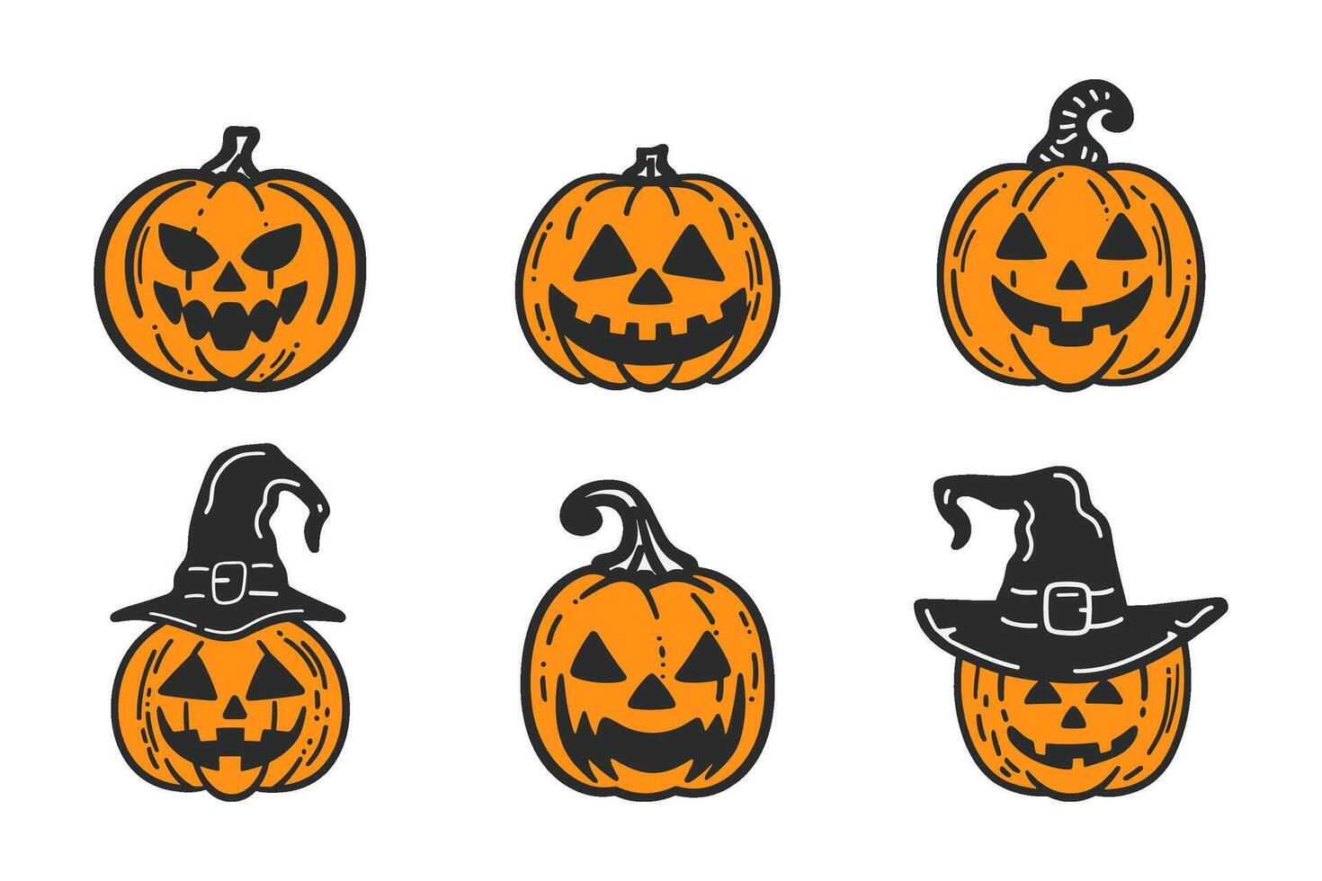 AI generated Set of Halloween pumpkin faces, perfect for holidays decoration. Happy Halloween holidays. Autumn season flat vector illustration.