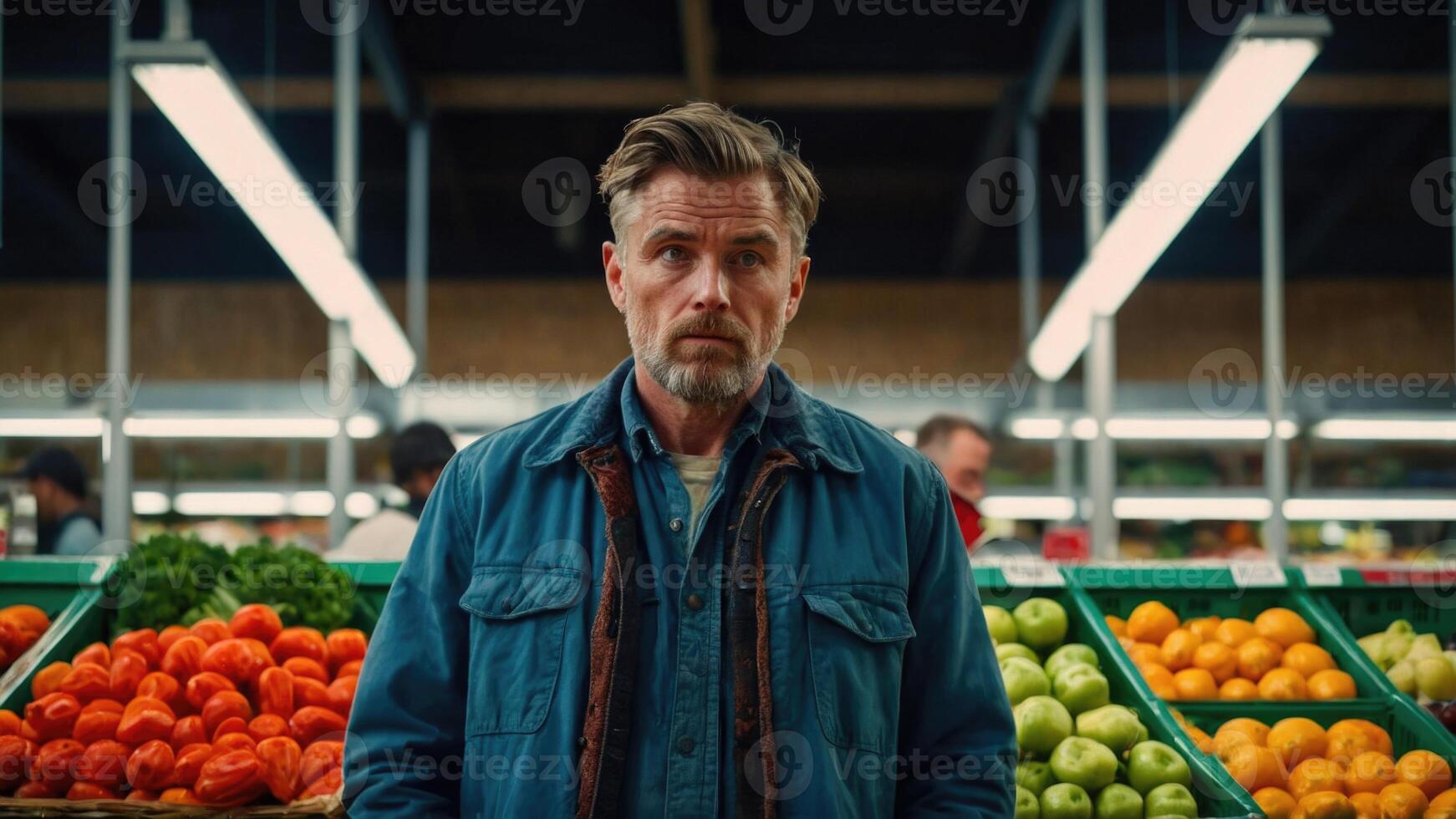 AI generated a man in a supermarket looking at the camera photo