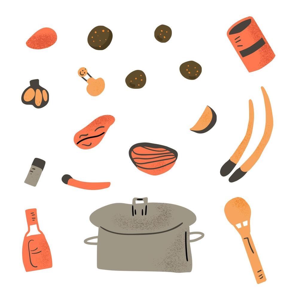 Soup recipe with ingredients. Vector design.