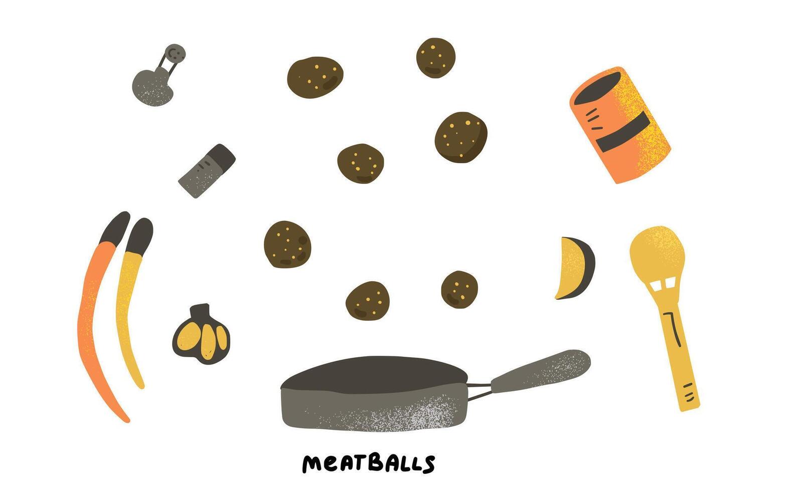 Meatballs recipe with ingredients. Vector design.