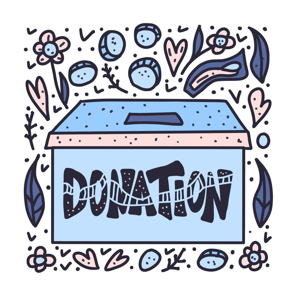 Vector donation box with lettering and decor.