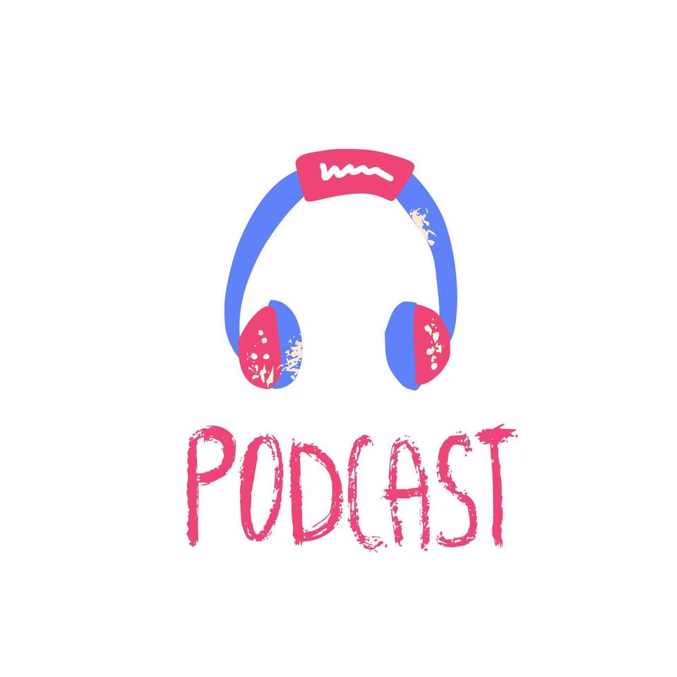 Podcast lettering with decoration. Vector design.