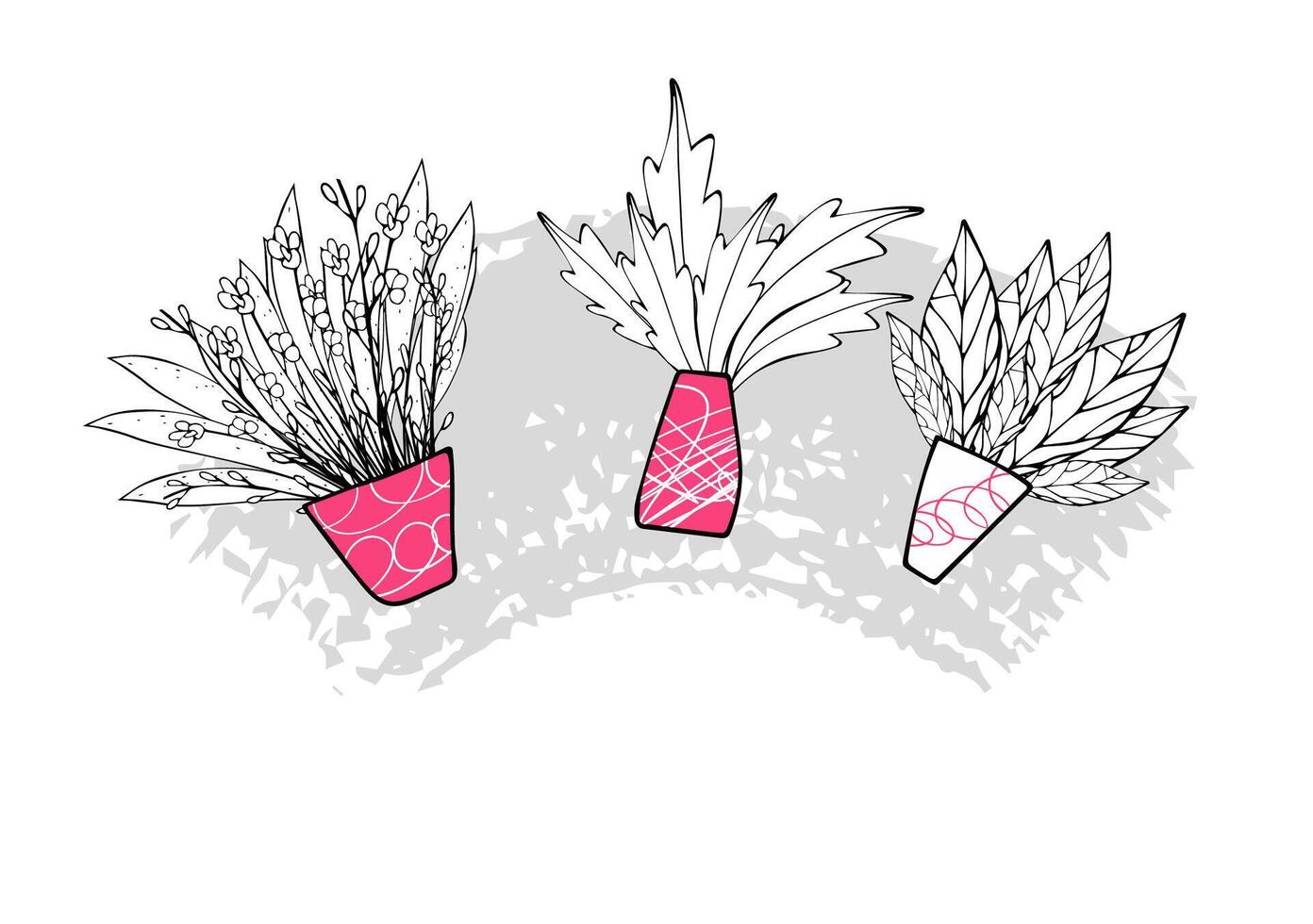 Set of vector flowers vaves in doodle style.