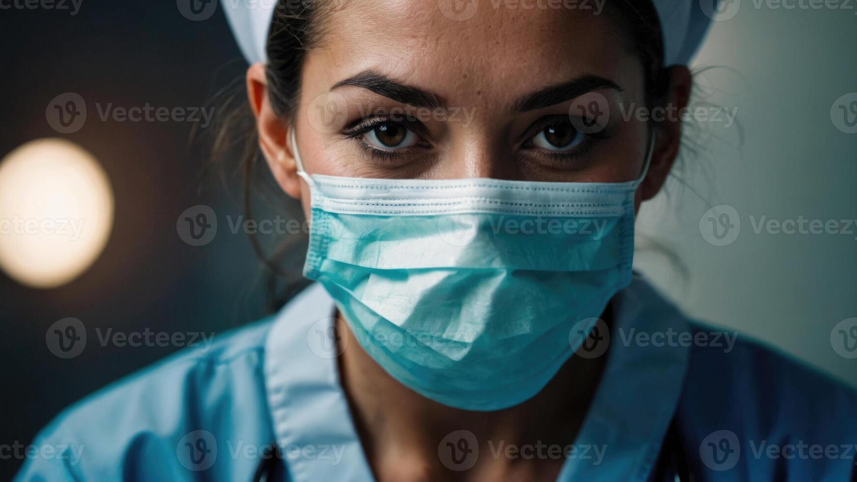 AI generated Tired and depressed nurse with face mask having a burnout photo