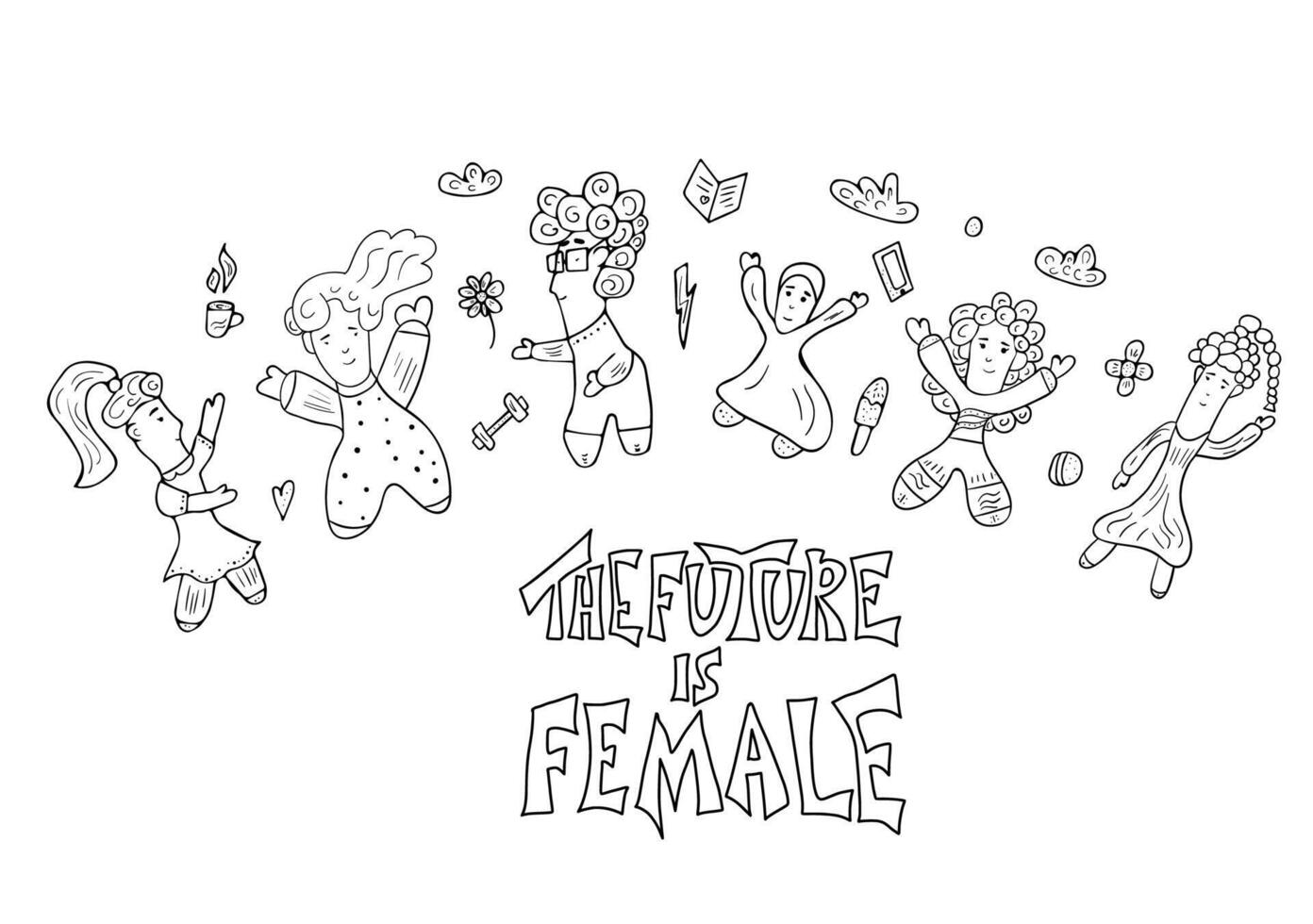 The future is female. Vector hand drawn quote.