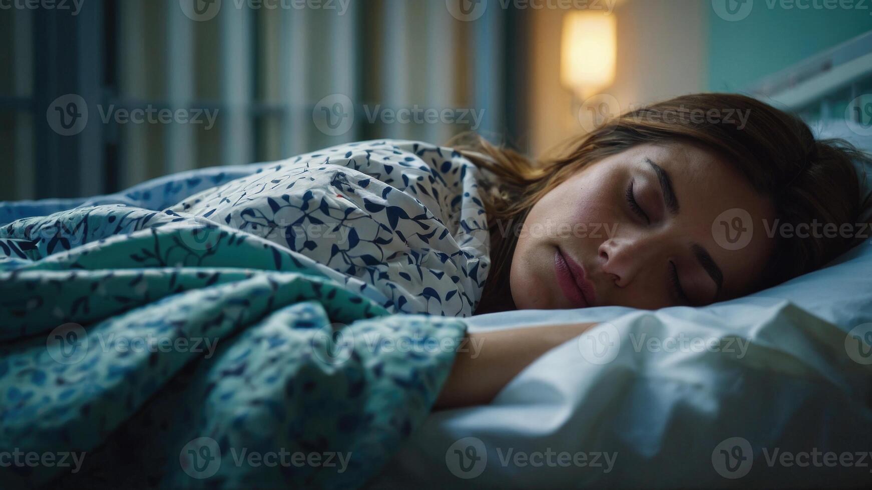 ai generado enfermo mujer dormido en un cama en el hospital foto