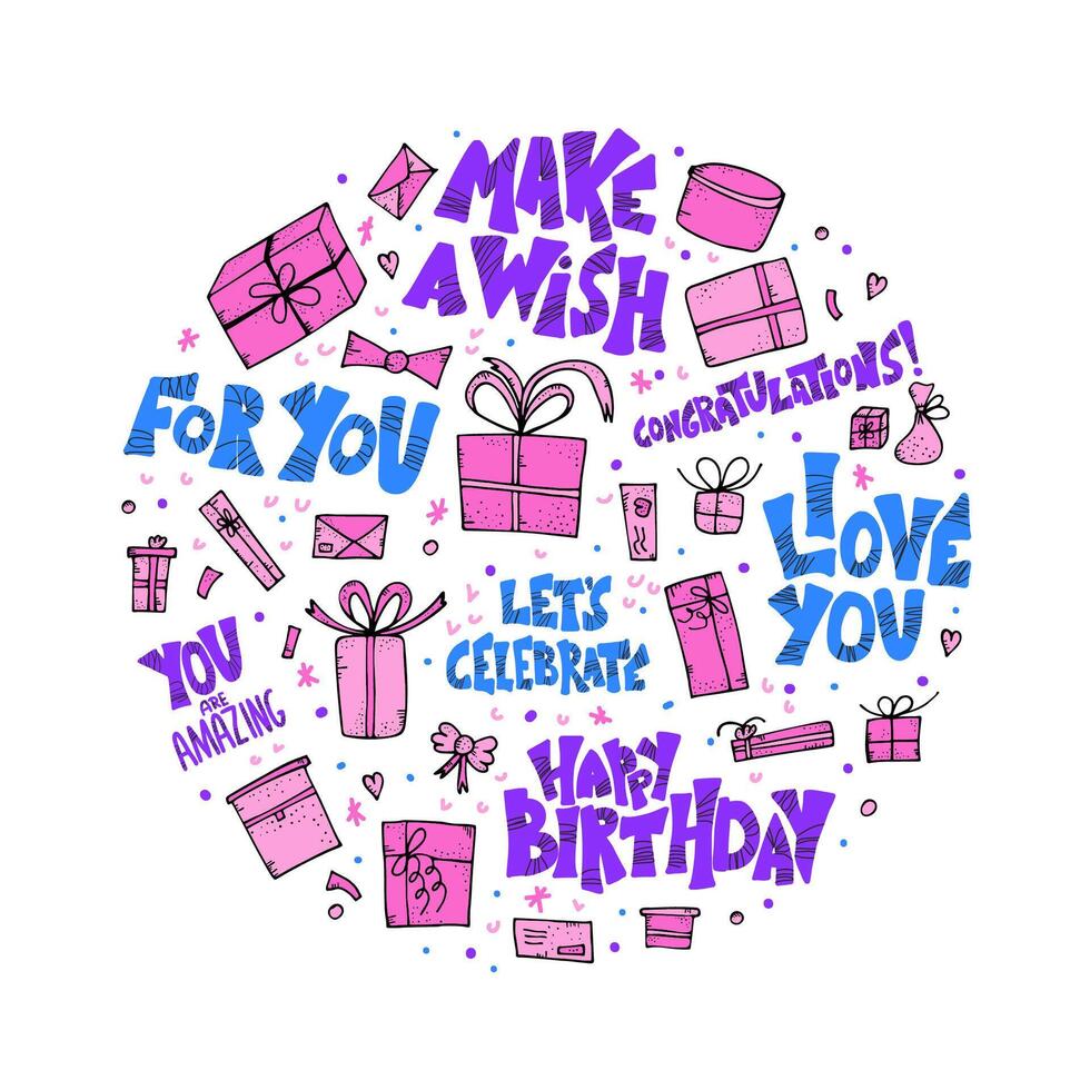 Happy birthday hand drawn quote. Vector illustration.