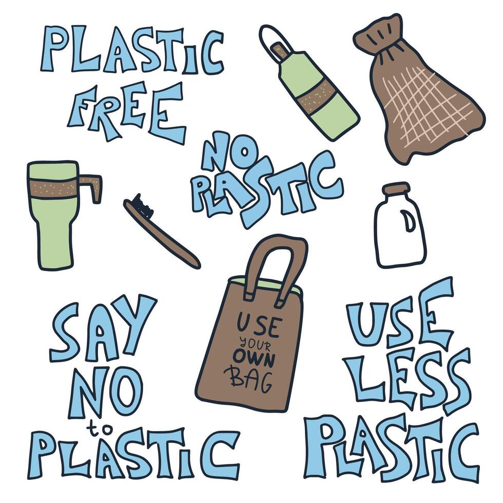 Plastic free vector concept with text and symbols.