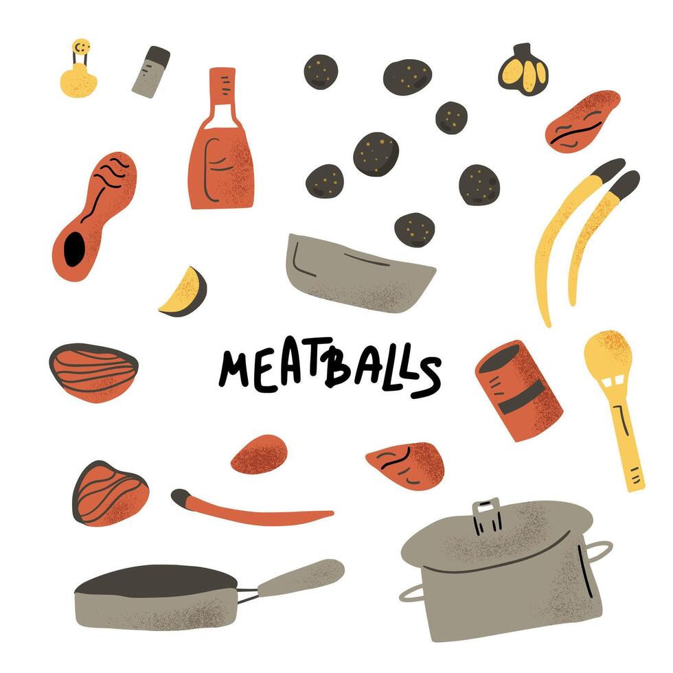 Meatballs recipe with ingredients. Vector design.