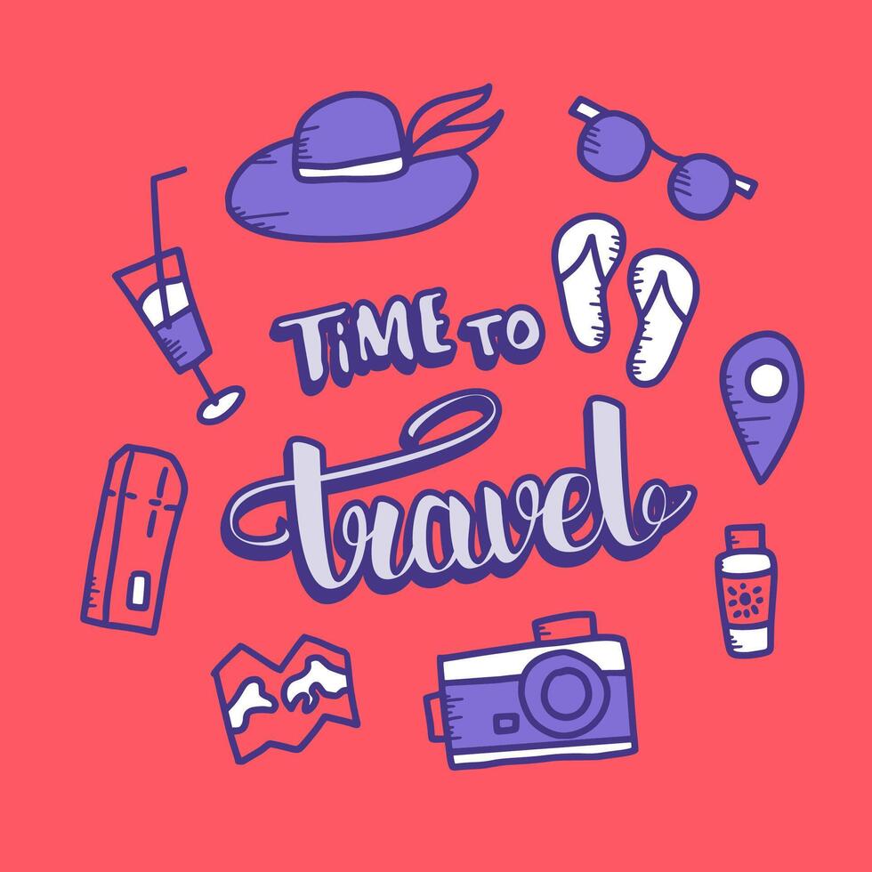 Set of travel doodle symbols in vector. vector