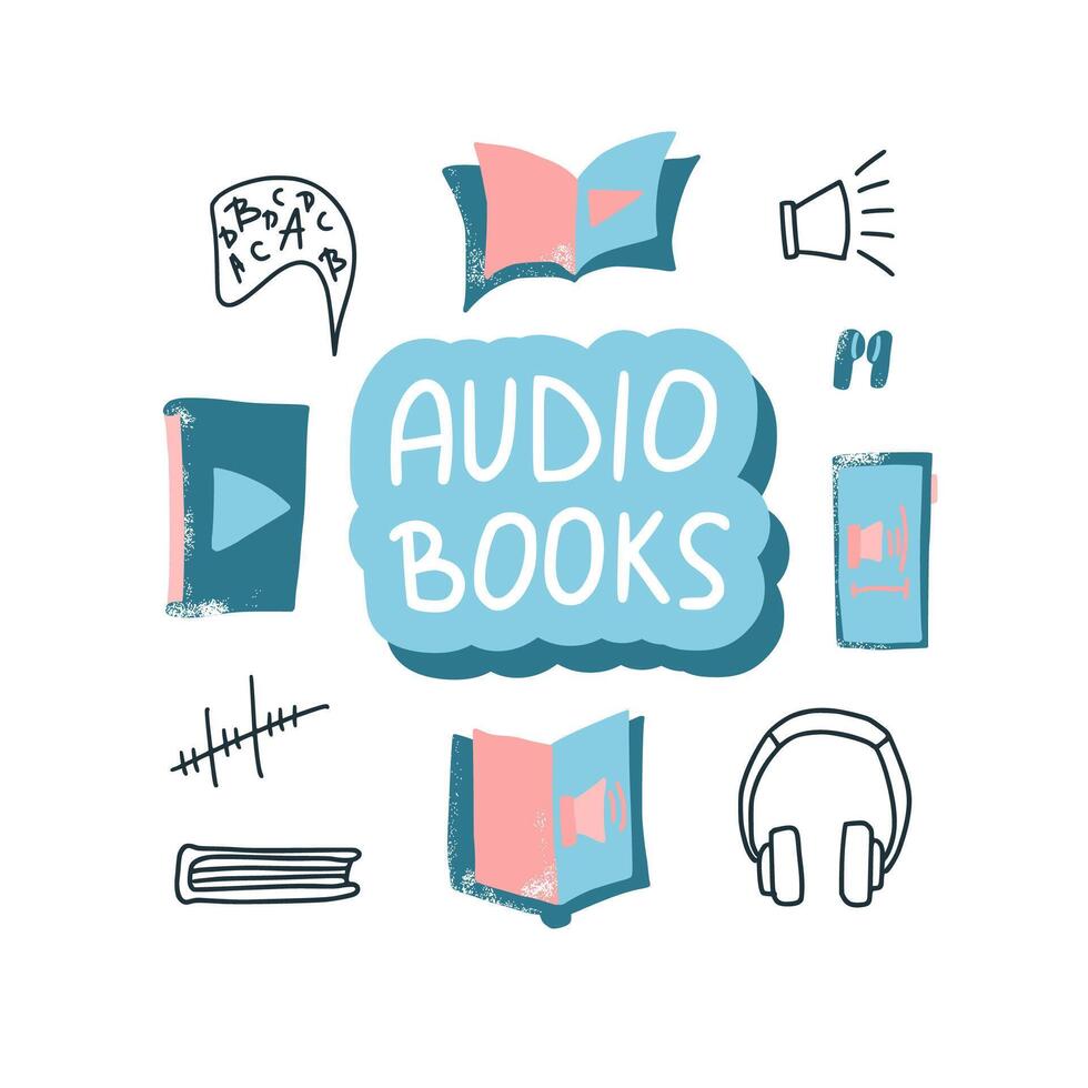 Set of audio books symbols. Vector illustration.