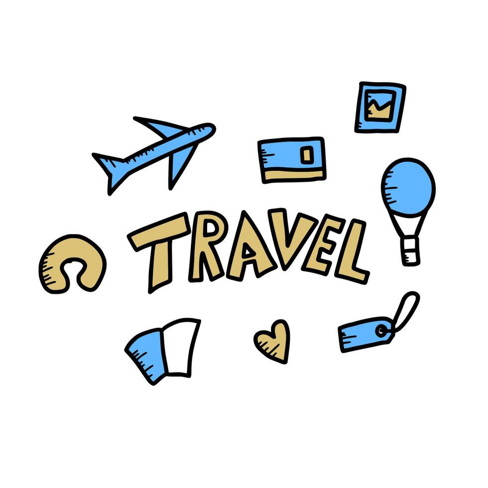 Set of travel doodle symbols in vector. vector