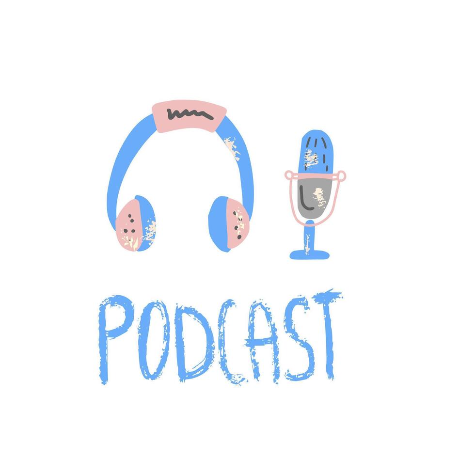 Podcast lettering with decoration. Vector design.