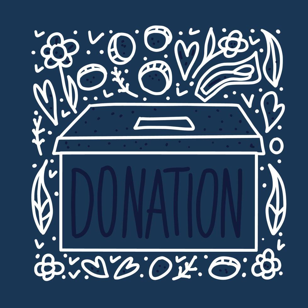 Vector donation box with lettering and decor.