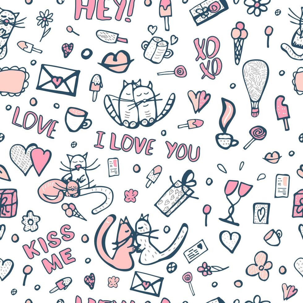 Vector seamless pattern of valentines elements.