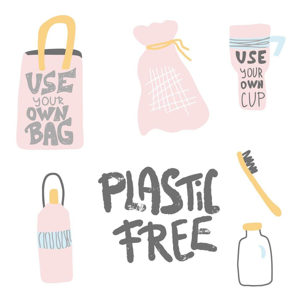 Plastic free vector concept with text and symbols.