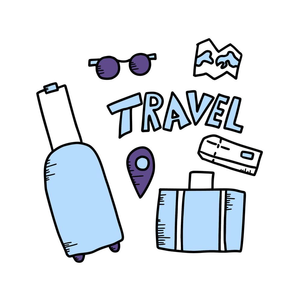 Set of travel doodle symbols in vector. vector