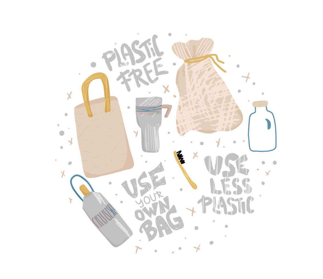 Plastic free vector concept with text and symbols.