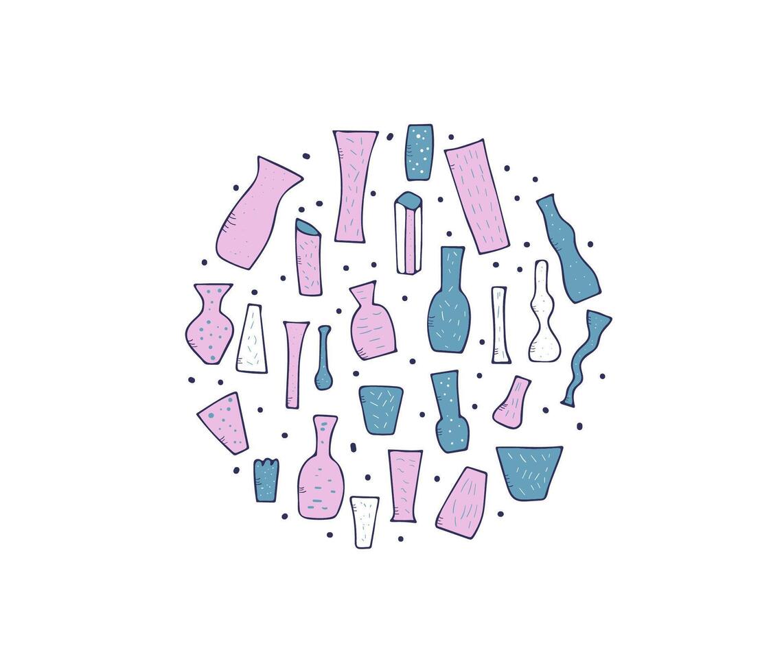 Set of vector flowers vaves in doodle style.