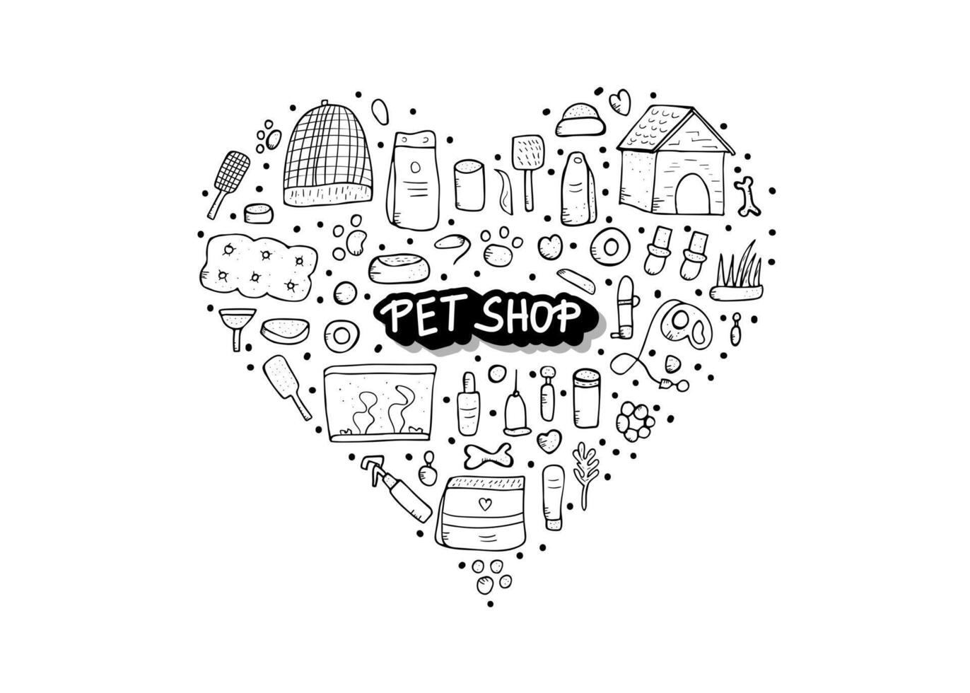 Pet shop concept. Vector doodle style design.