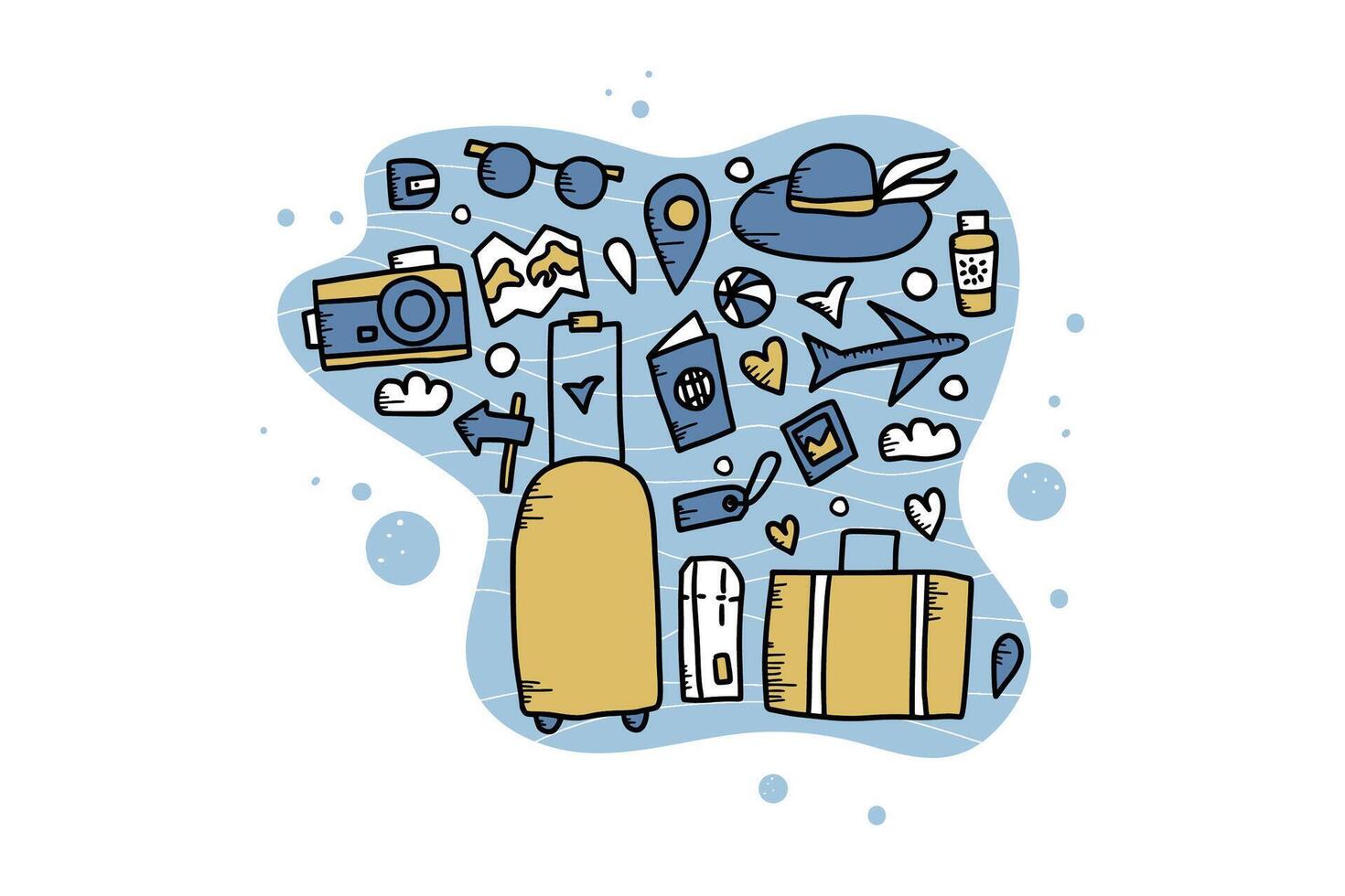 Set of travel doodle symbols in vector. vector