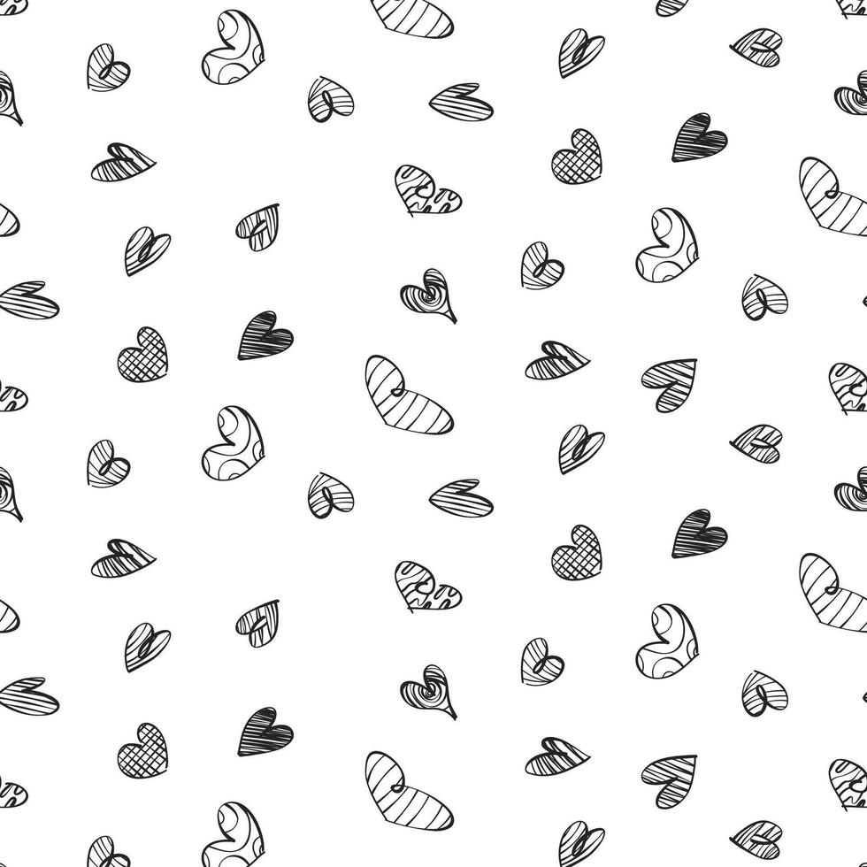 Doodle heart pattern on a white background, vector graphics of love for textile and paper print. Cartoon illustration of a cute heart.