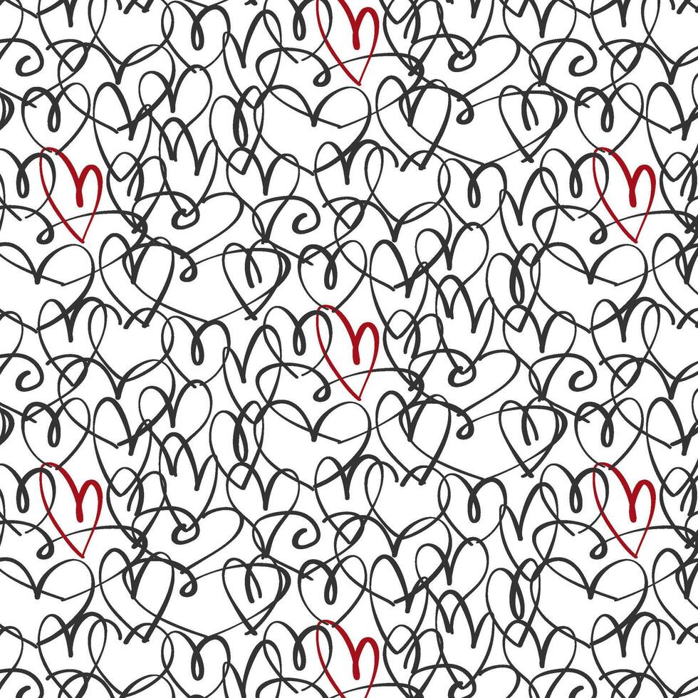 Doodle heart pattern on a white background, vector graphics of love for textile and paper print. Cartoon illustration of a cute heart.