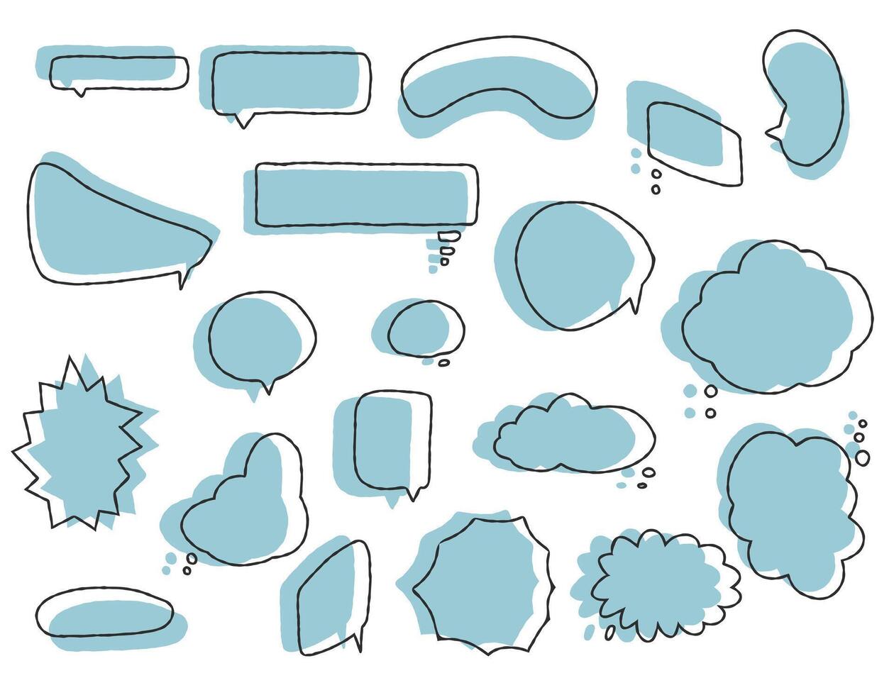 Bubble talk phrases hand draw big set . Online chat clouds  shapes vector isolated on white background. Stock illustration. Message boxes. Symbolic discussion