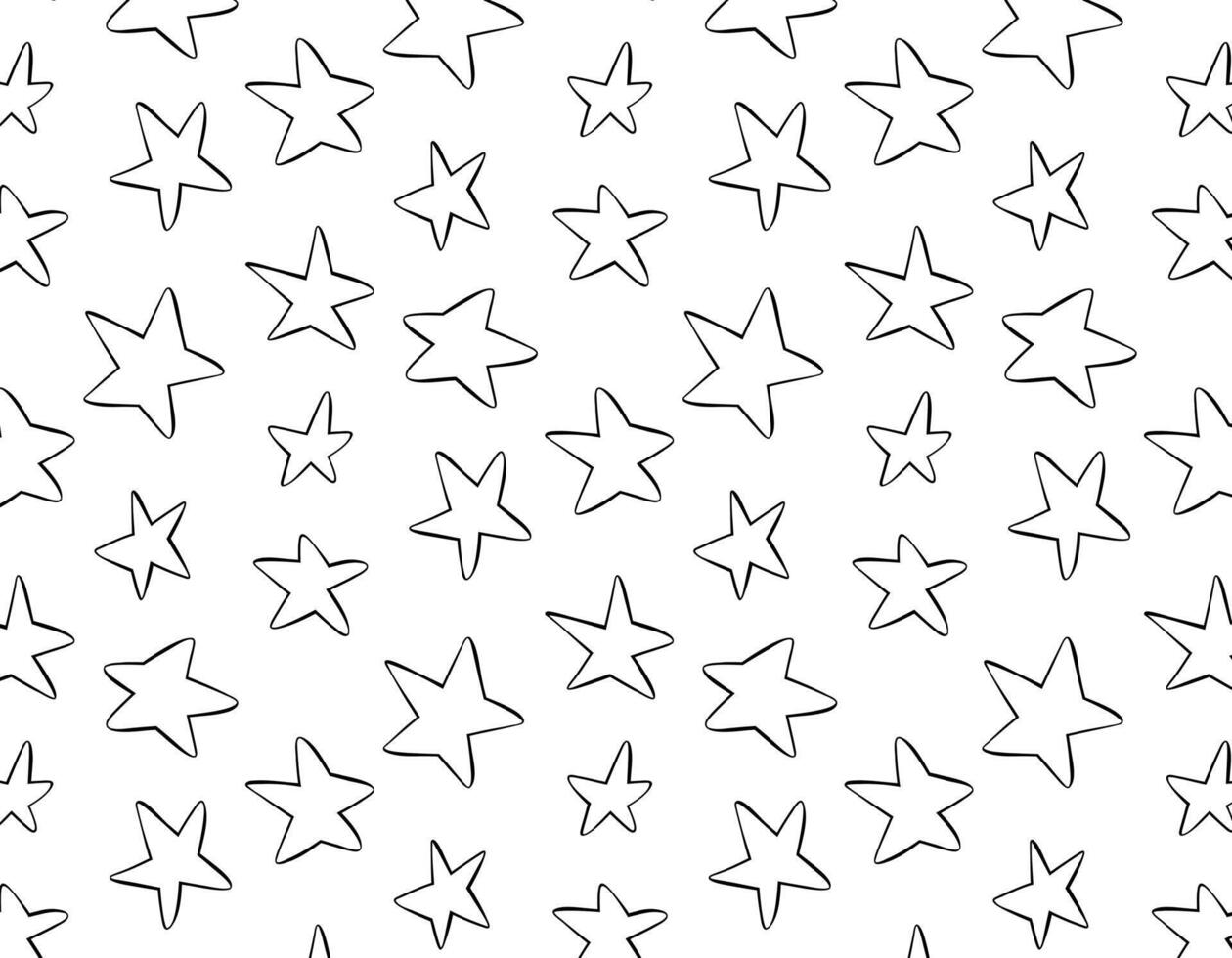 sin costura resumen modelo con negro mano dibujado desgastado estrellas en blanco antecedentes. cosmos textura para papel, envase y tela. vector