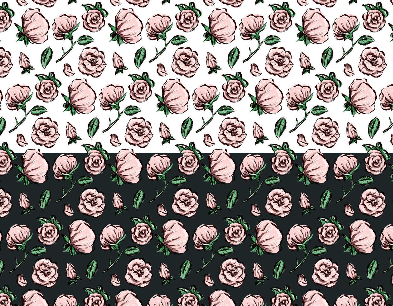 conjunto de Rosa patrones aislado línea Arte garabatear con hoja elemento, vector flor diseño dibujado con tinta. floristería, flores, flores de amor. loseta con flor Rosa.